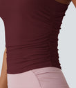 Round Neck Racerback Ruched Yoga Tank Top - Zinfandel