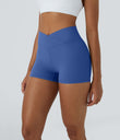 SoftlyZero™ High Waisted Crossover Plain Yoga Biker Shorts 3''-UPF50+ - Beaucoup Blue