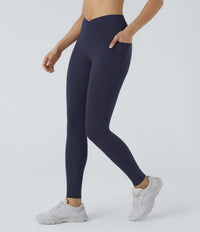 Patitoff™ 2.0 Pet Hair Resistant High Waisted Crossover Side Pocket Yoga Leggings - Mountain Blue
