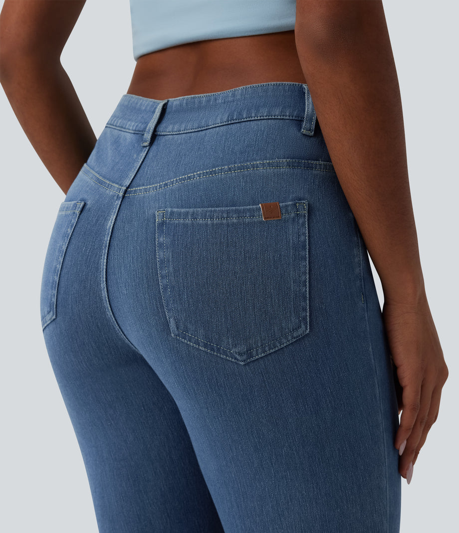 Halara Flex™ Mid Rise Pockets Casual Bootcut Jeans - Denim Dark Blue
