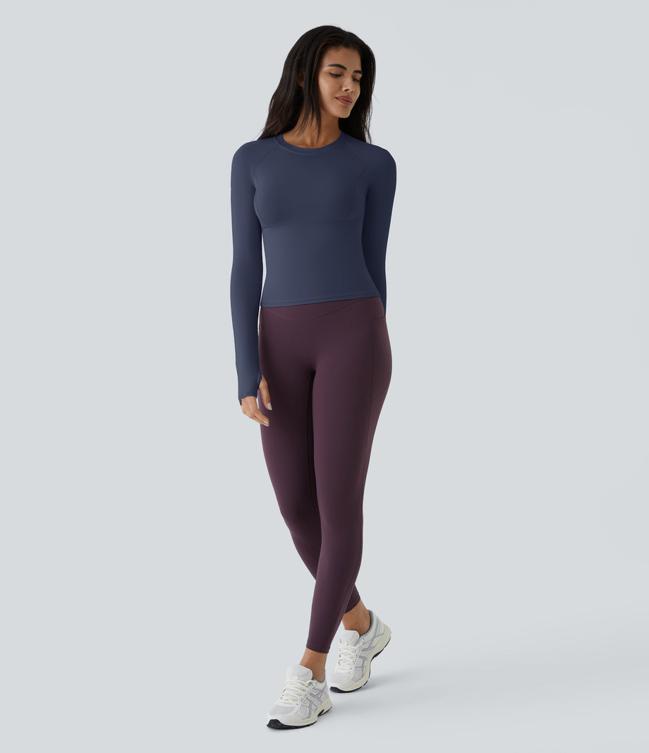 Solid Thumb Hole Yoga Sports Top - Patriot Blue