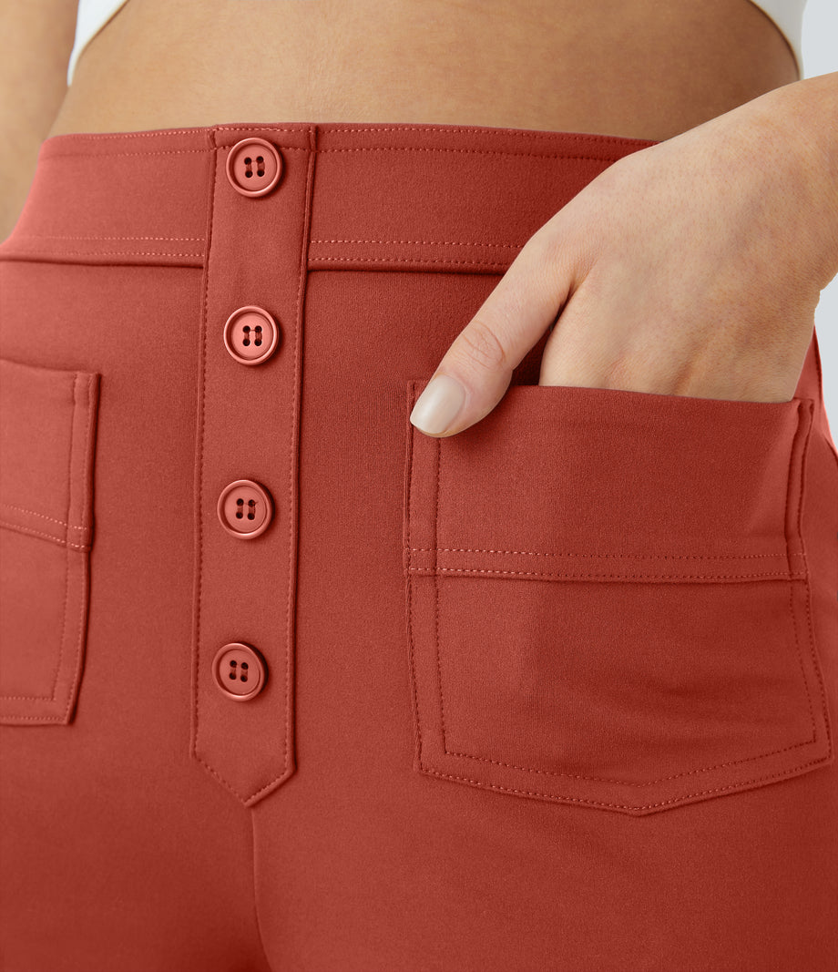 DayStretch High Waisted Pockets Straight Leg Casual Pants - Cinnabar