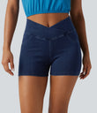 Halara Flex™ High Waisted Crossover Pocket Denim Casual Shorts 3" - Midnight Blue Denim