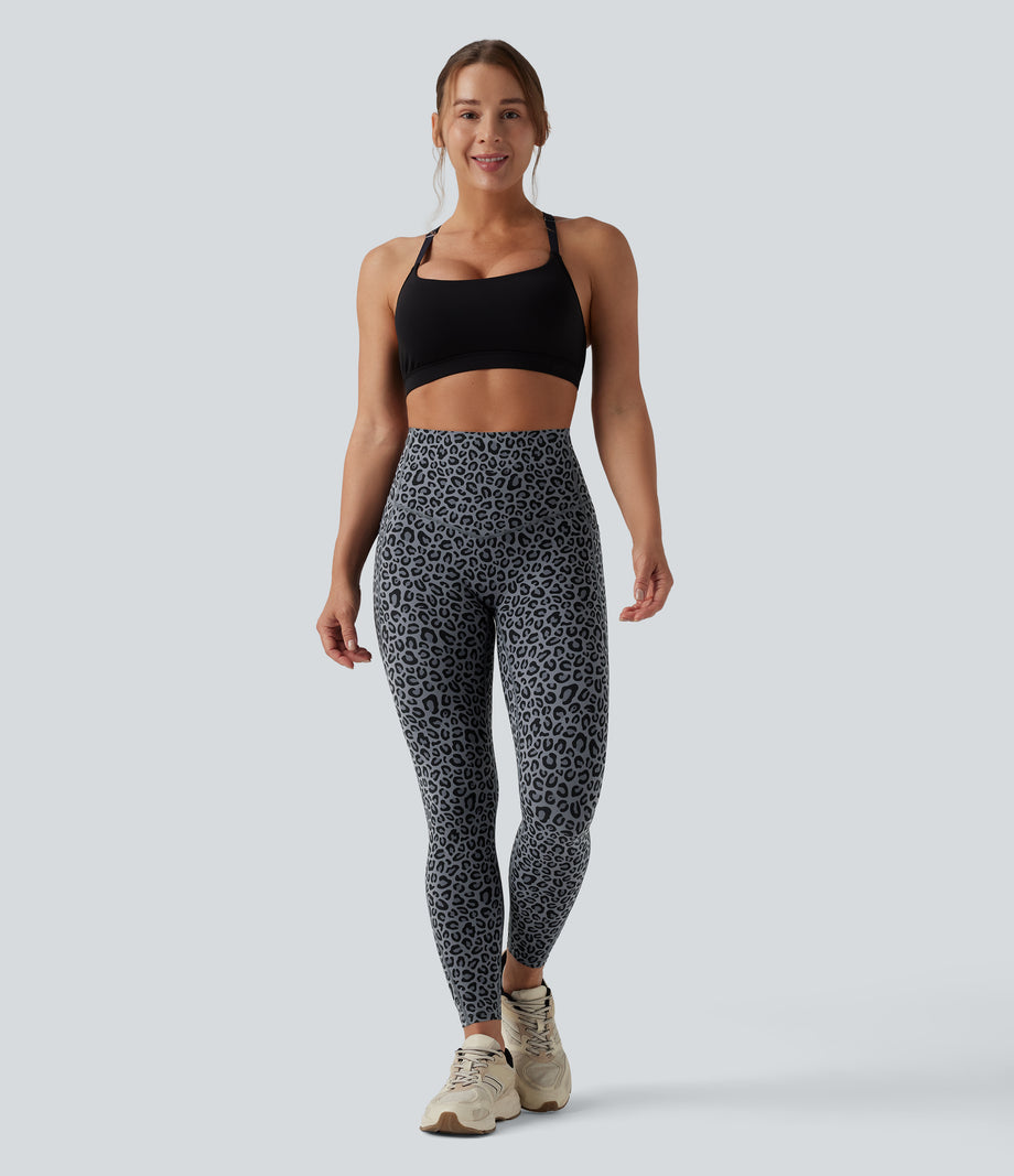 Halara UltraSculpt™ Leopard Print High Waisted Tummy Control Yoga Leggings with Pockets - Charcoal Mist Leopard