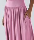 Ribbed Boat Neck Asymmetric Strap Ruched Pocket Flowy Maxi Casual Dress - Sweet Lilac