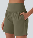 SoftlyZero™ Airy Super High Waisted 2-in-1 Cool Touch Yoga Shorts 7" with Pockets - Withered Green