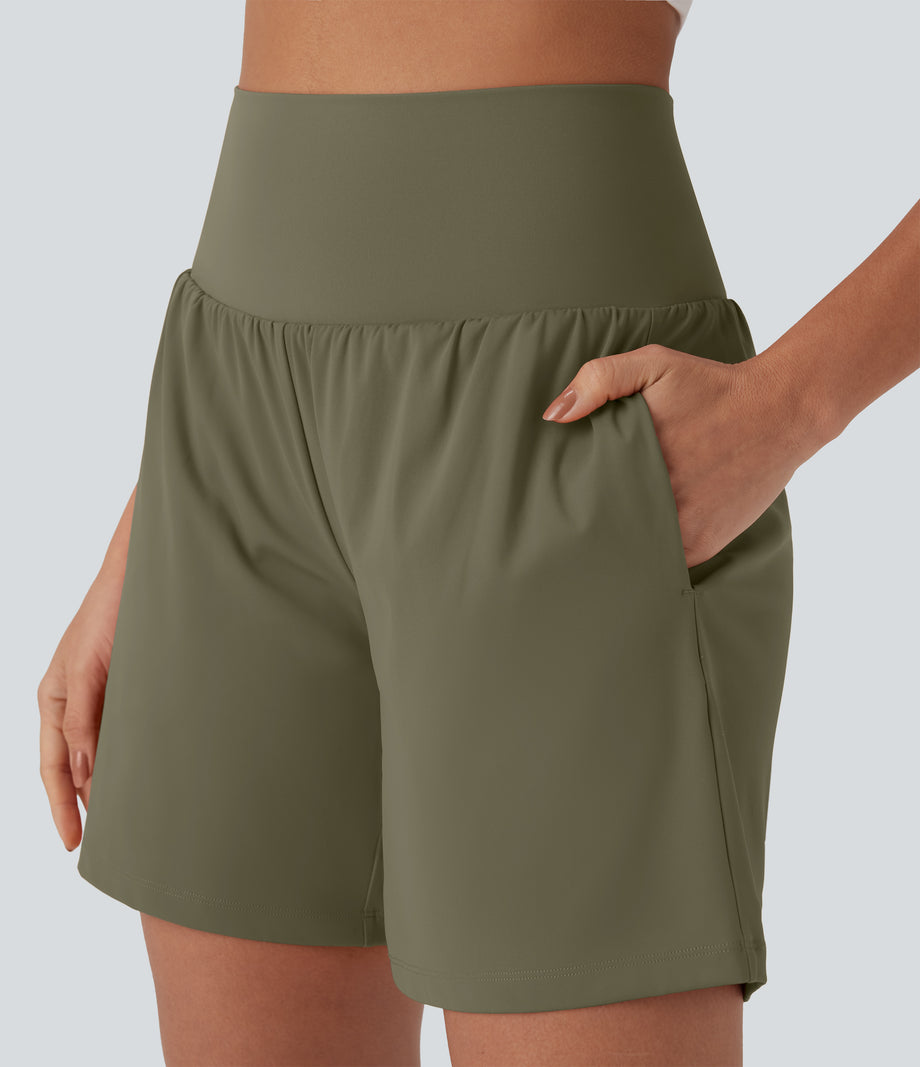SoftlyZero™ Airy Super High Waisted 2-in-1 Cool Touch Yoga Shorts 7" with Pockets - Withered Green