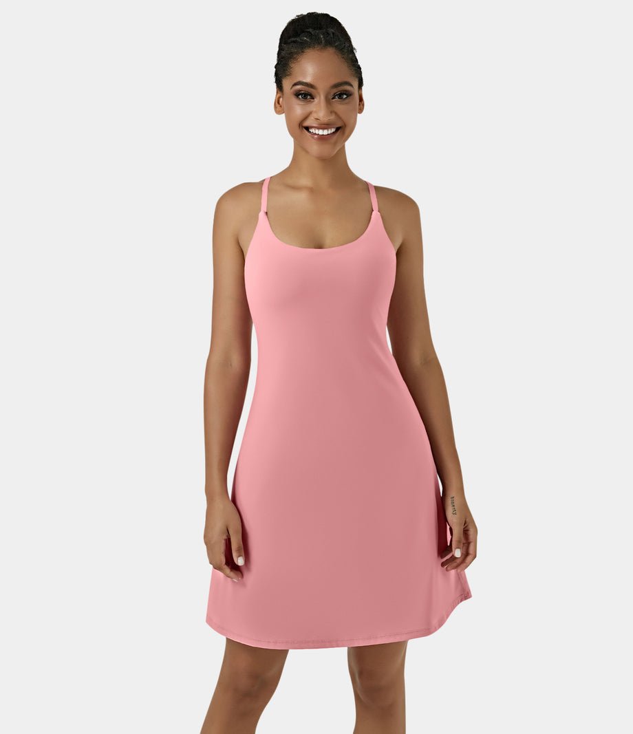 SoftlyZero™ Airy Cut Out 2-in-1 Pocket Cool Touch Longer Active Dress-UPF50+ - Rose Pink