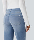Halara Flex™ Low Rise Flare Washed Casual Jeans with Pockets - Powder Blue Denim