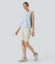 Round Neck Ruched Cool Touch Yoga Tank Top-UPF50+ - Illusion Blue