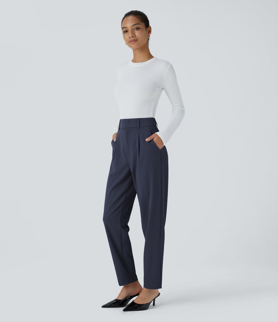 Halara Flex™ High Waisted Pocket Solid Work Tapered Pants - Black Iris