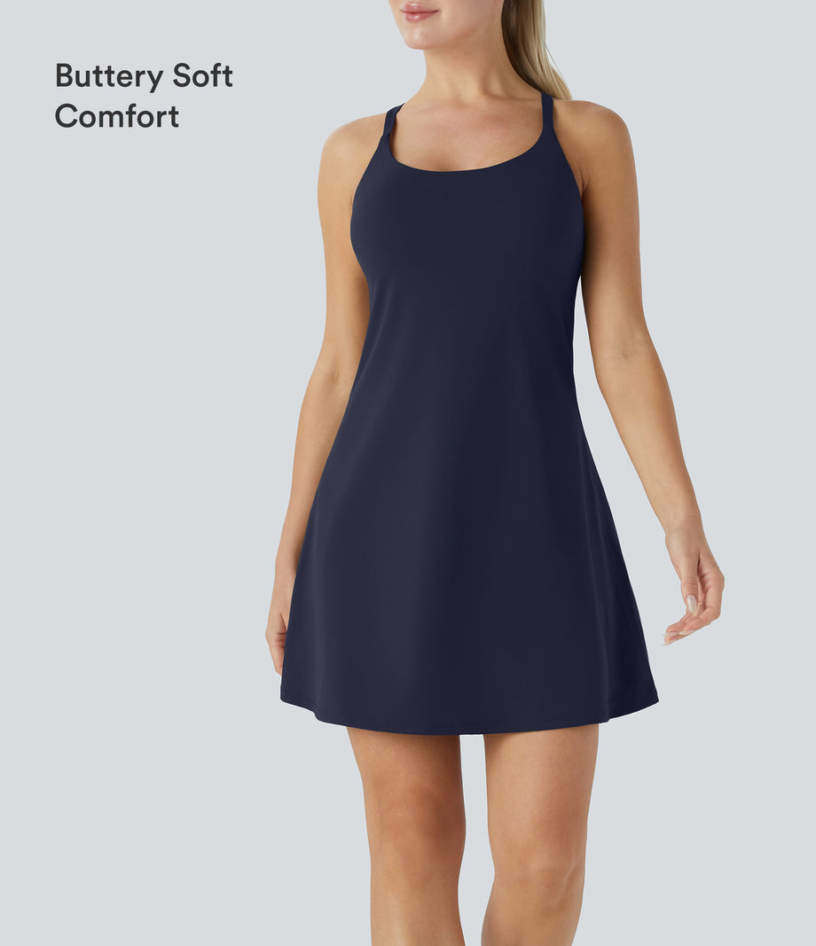SoftlyZero™ Plush 2-in-1 Pocket Mini Active Dress DD-F Cups - Peacoat