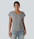 V Neck Short Sleeve Casual T-Shirt - Fog Gray