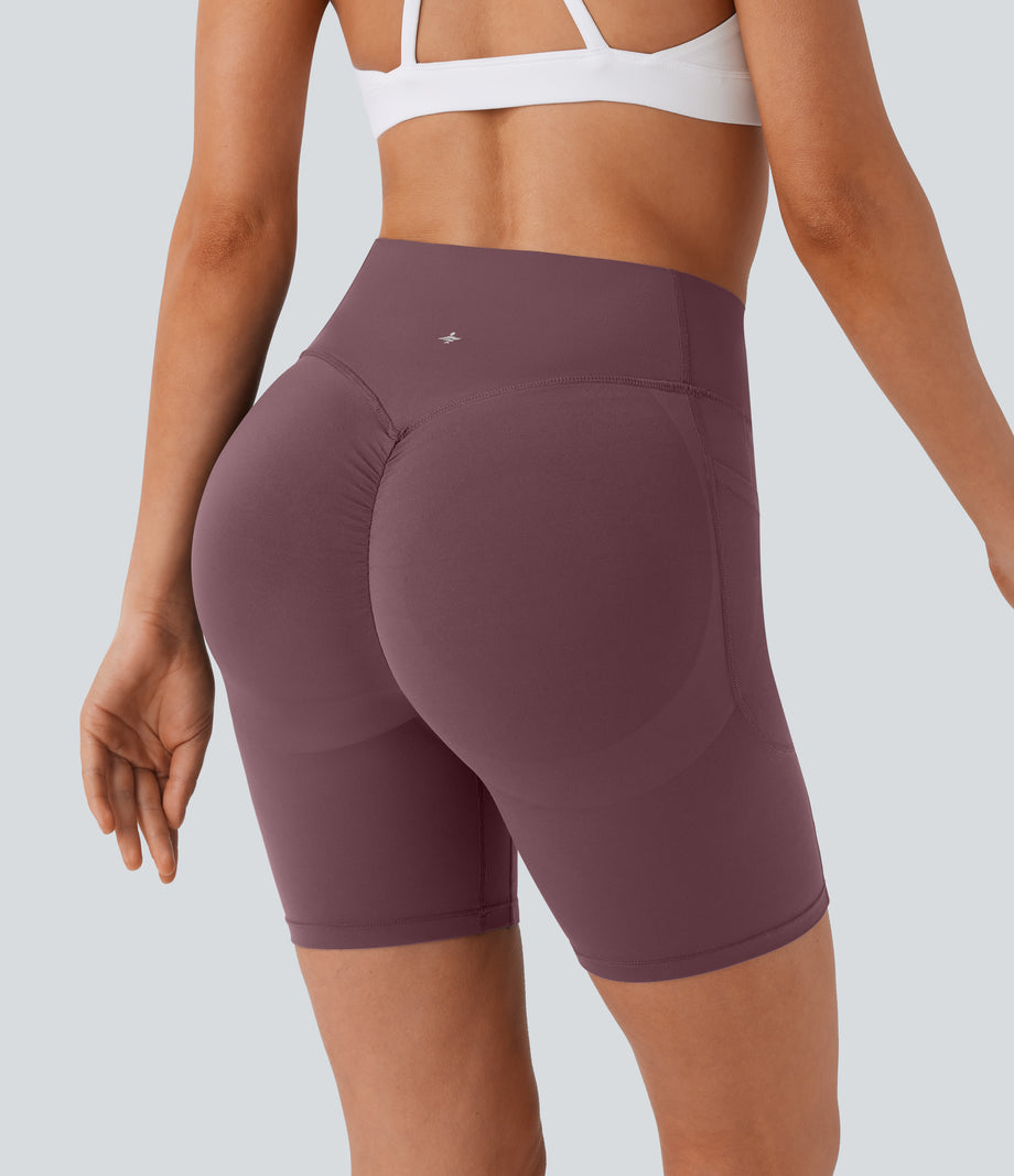 Halara UltraSculpt™ High Waisted Scrunch Butt Lifting Tummy Control Side Pocket Shaping Workout Biker Shorts 7'' - Evening Red