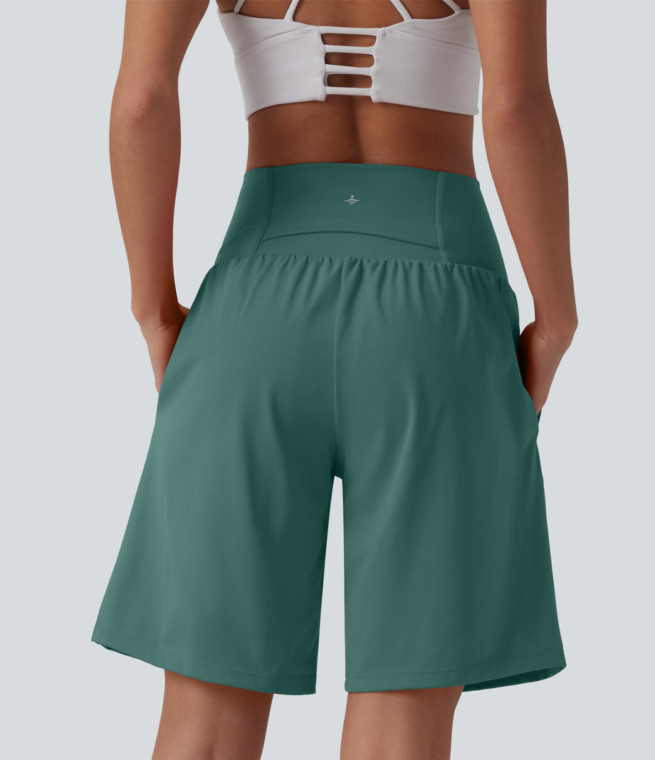 SoftlyZero™ Airy Super High Waisted 2-in-1 Cool Touch Yoga Shorts 9" with Pockets - Blue Spruce