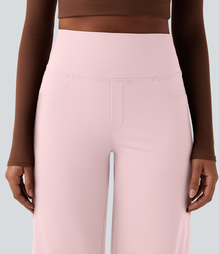 DayStretch High Waisted Tummy Control Wide Leg Baggy Yoga Pants with Pockets - Primrose Pink