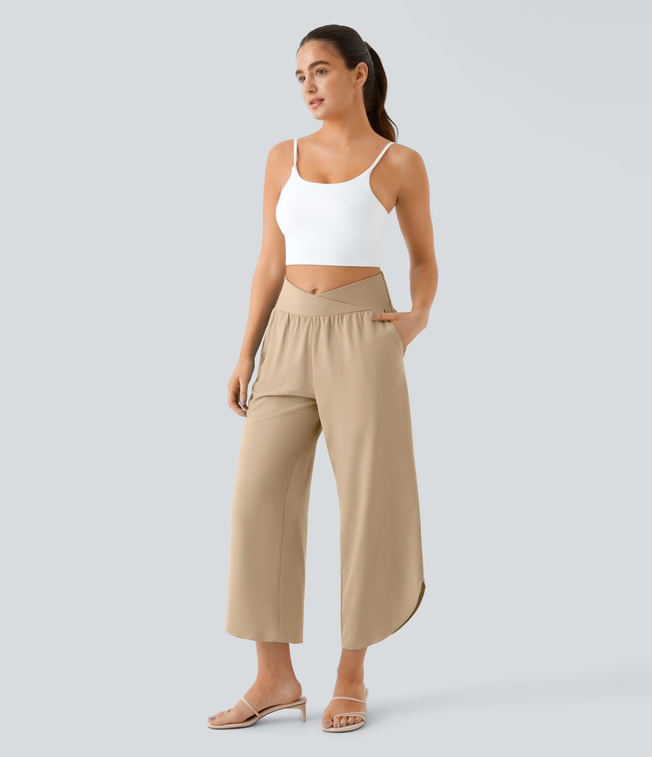 Breezeful™ High Waisted Crossover Quick Dry Resort Pants with Pockets - Curds & Whey