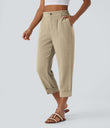 High Waisted Zipper Pocket Cropped Linen-Feel Pants - Fields of Rye