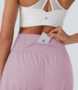 SoftlyZero™ Airy Super High Waisted 2-in-1 Cool Touch Yoga Shorts 7" with Pockets - Pink Purple