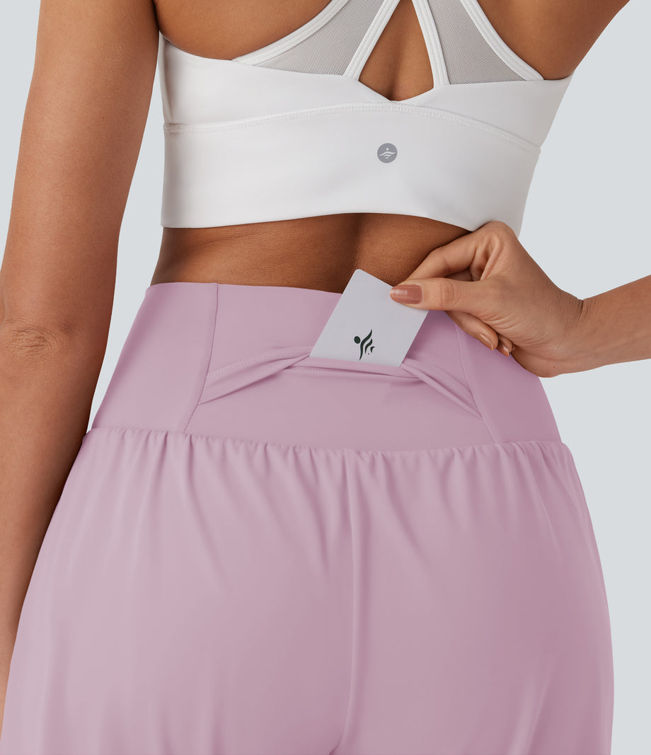 SoftlyZero™ Airy Super High Waisted 2-in-1 Cool Touch Yoga Shorts 7" with Pockets - Pink Purple