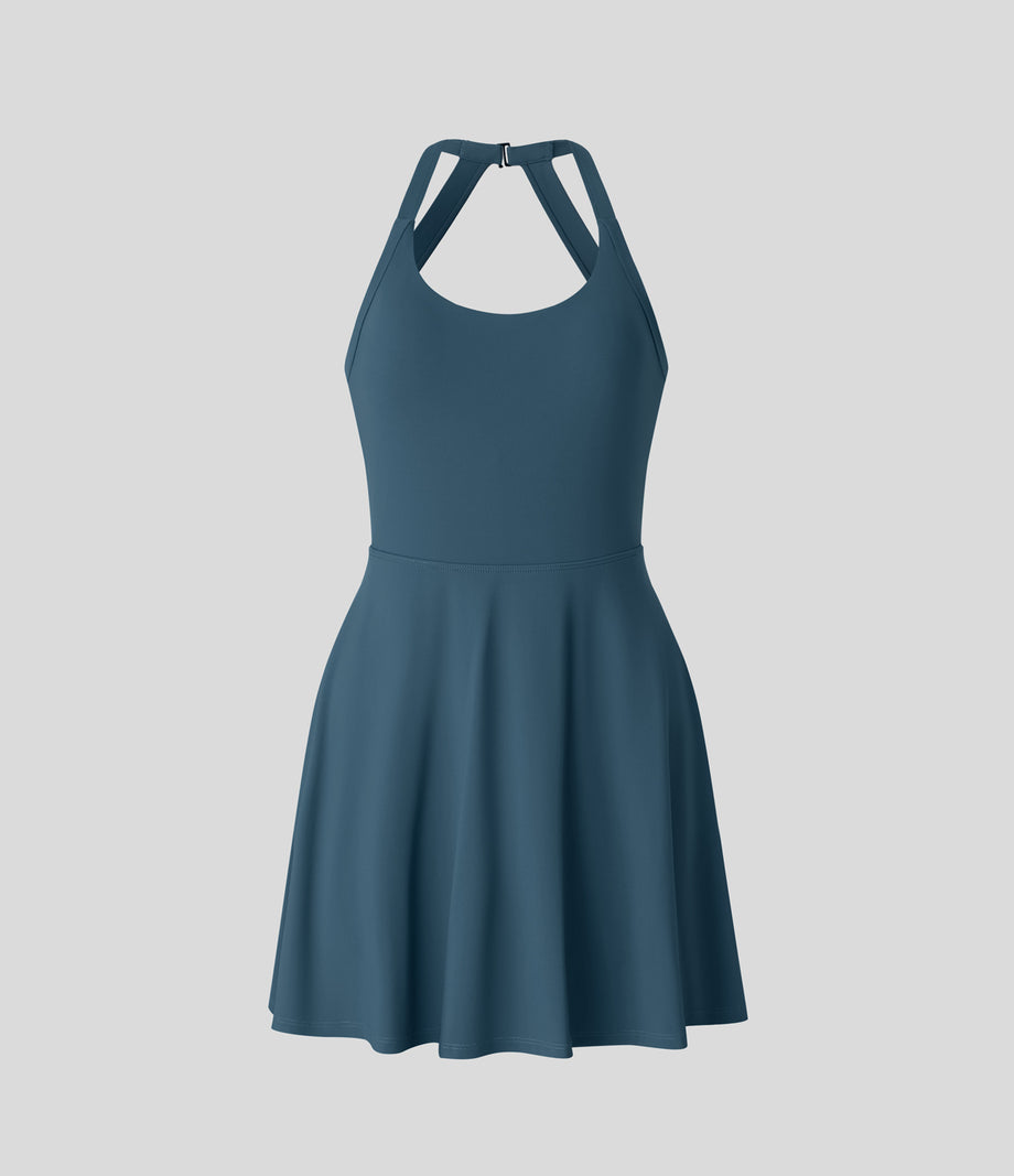 Backless Twisted Active Dress - Majolica Blue