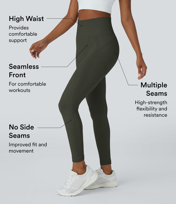 OneForm Seamless Flow High Waisted Ruched 7/8 Yoga Leggings - Forest Night