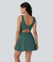 SoftlyZero™ Airy U Neck 2-in-1 Pocket Mini Cool Touch Dance Active Dress - Blue Spruce