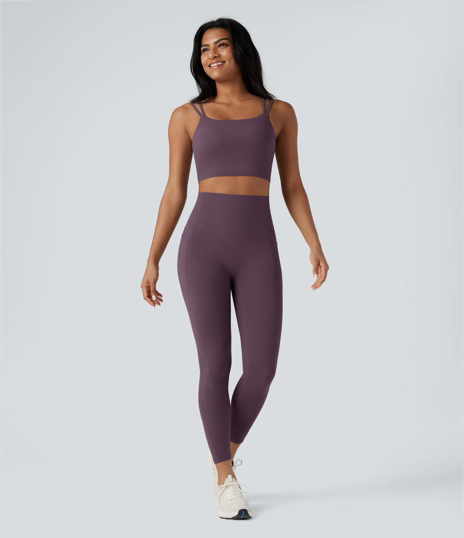 Halara UltraSculpt™ Double Straps Twisted Backless Cropped Yoga Tank Top - Night's Purple