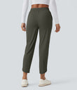 Mid Rise Drawstring Curved Hem Quick Dry Golf Tapered Pants with Pockets-UPF40+ - Forest Night