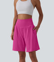 SoftlyZero™ Airy Super High Waisted 2-in-1 Cool Touch Yoga Shorts 9" with Pockets - Fuchsia Fedora