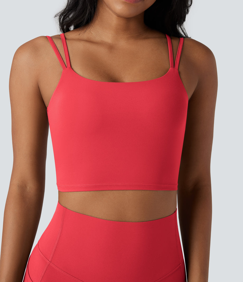 Halara UltraSculpt™ Double Straps Twisted Backless Cropped Yoga Tank Top - Bittersweet