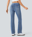 Halara Flex™ High Waisted Pockets Washed Casual Bootcut Jeans - Blue Gray Denim