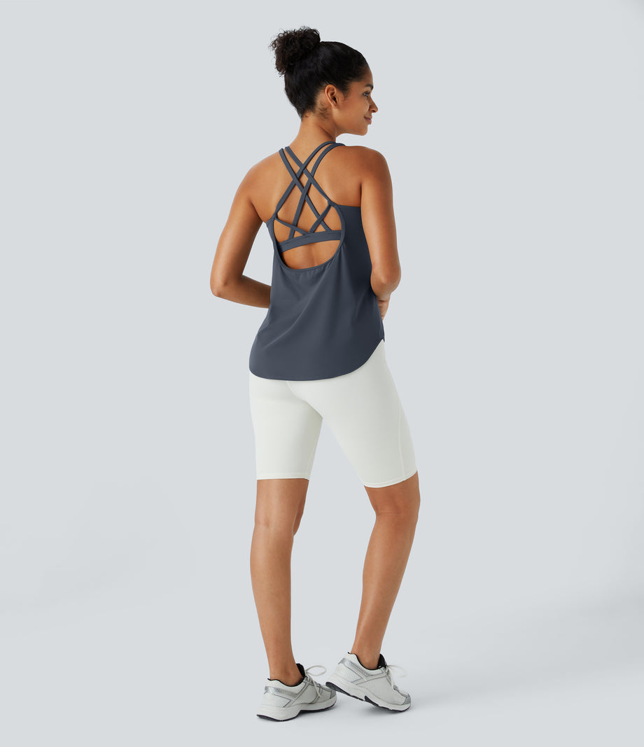 Halara UltraSculpt™ Round Neck Curved Hem Workout Tank Top - Silent Blue