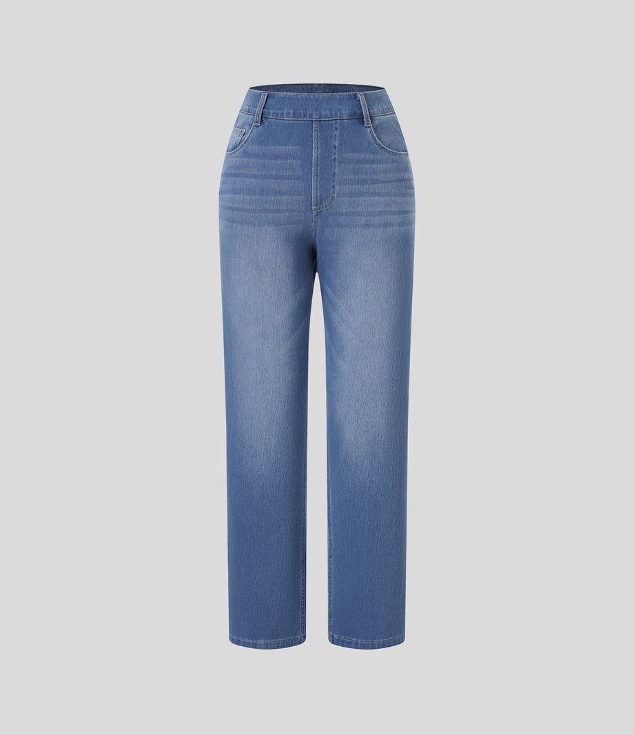Halara Flex™ High Waisted Pockets Straight Leg Washed Casual Jeans - Blue Spruce Denim