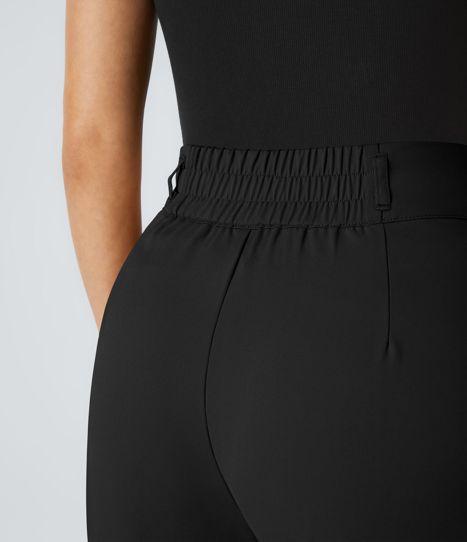 Halara Flex™ High Waisted Zipper Pocket Shirred Straight Leg Work Pants - Black