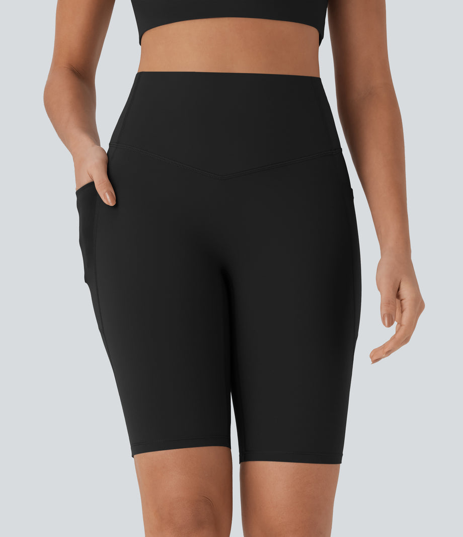 Halara UltraSculpt™ High Waisted Tummy Control Pocket Shaping Training Biker Shorts 9'' - Black