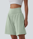 SoftlyZero™ Airy Super High Waisted 2-in-1 Cool Touch Yoga Shorts 9" with Pockets - Light Bean Green