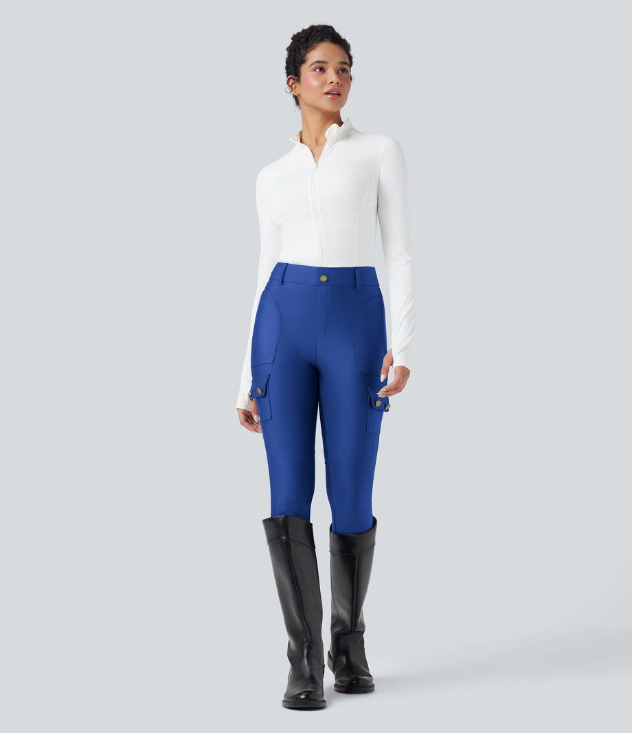 High Waisted Sheen 7/8 Leggings with Pockets - Beaucoup Blue