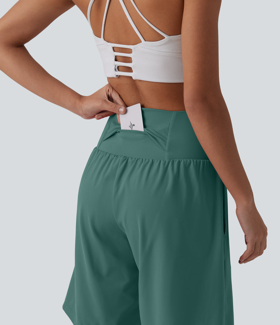 SoftlyZero™ Airy Super High Waisted 2-in-1 Cool Touch Yoga Shorts 9" with Pockets - Blue Spruce