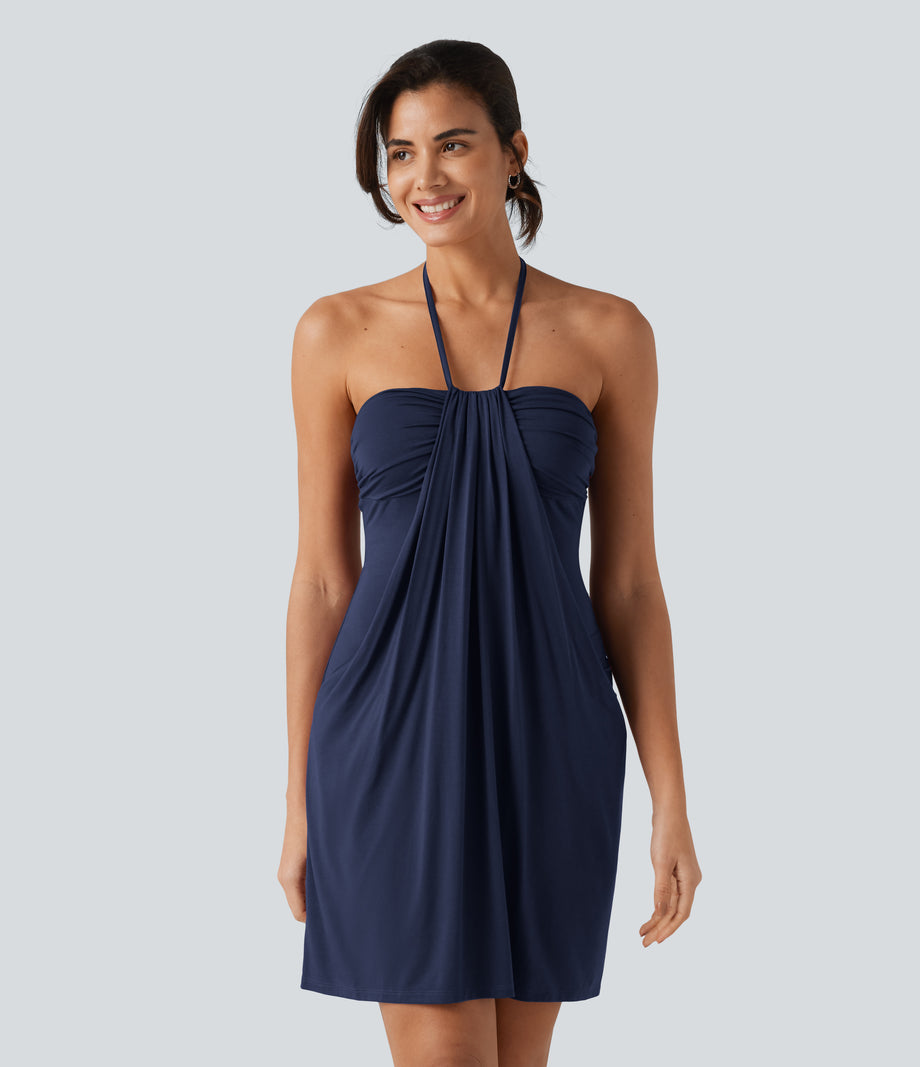 Halter Tie Back Mini Resort Dress with Pockets - Naval Academy
