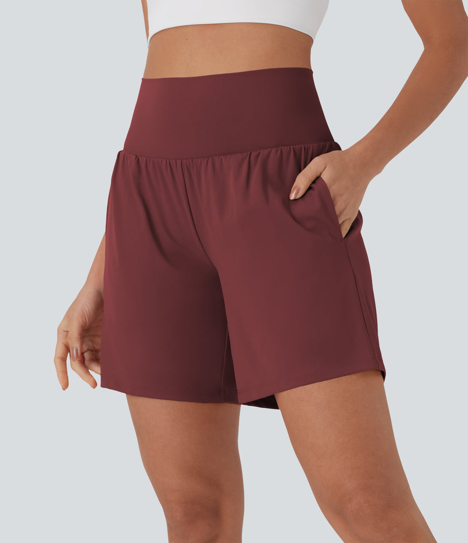 SoftlyZero™ Airy Super High Waisted 2-in-1 Cool Touch Yoga Shorts 7" with Pockets - Madder Brown