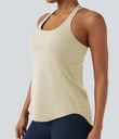 Halara UltraSculpt™ Round Neck Crisscross Back Running Tank Tops DD-F Cups - Almond Milk