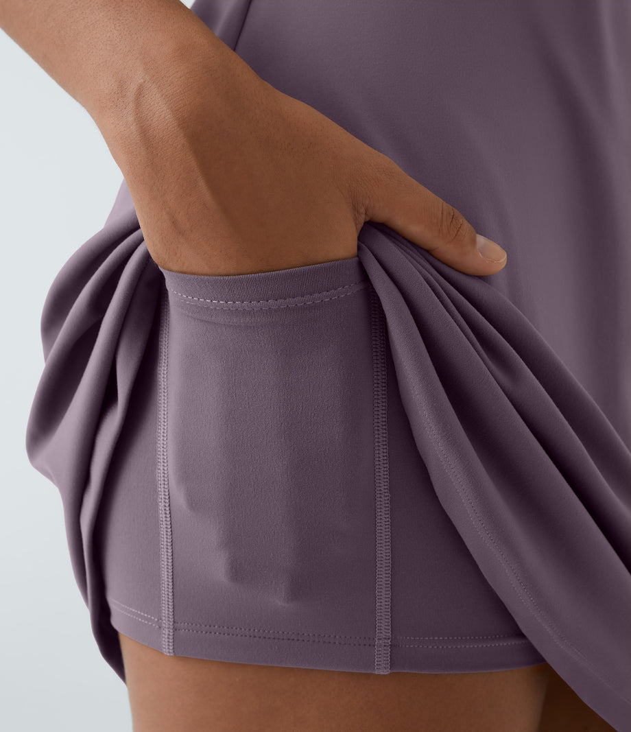 SoftlyZero™ Plush Double Straps 2-Piece Pocket Slip Dance Active Dress A-D Cups - Tulip Purple