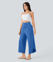 Breezeful™ High Waisted Tummy Control Split Hem Quick Dry Resort Pants with Pockets - Nebulas Blue