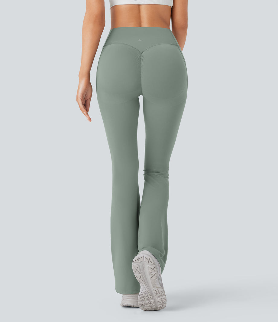 Halara UltraSculpt™ High Waisted Scrunch Butt Lifting Tummy Control Pocket Shaping Yoga Bootcut Leggings - Iceberg Green