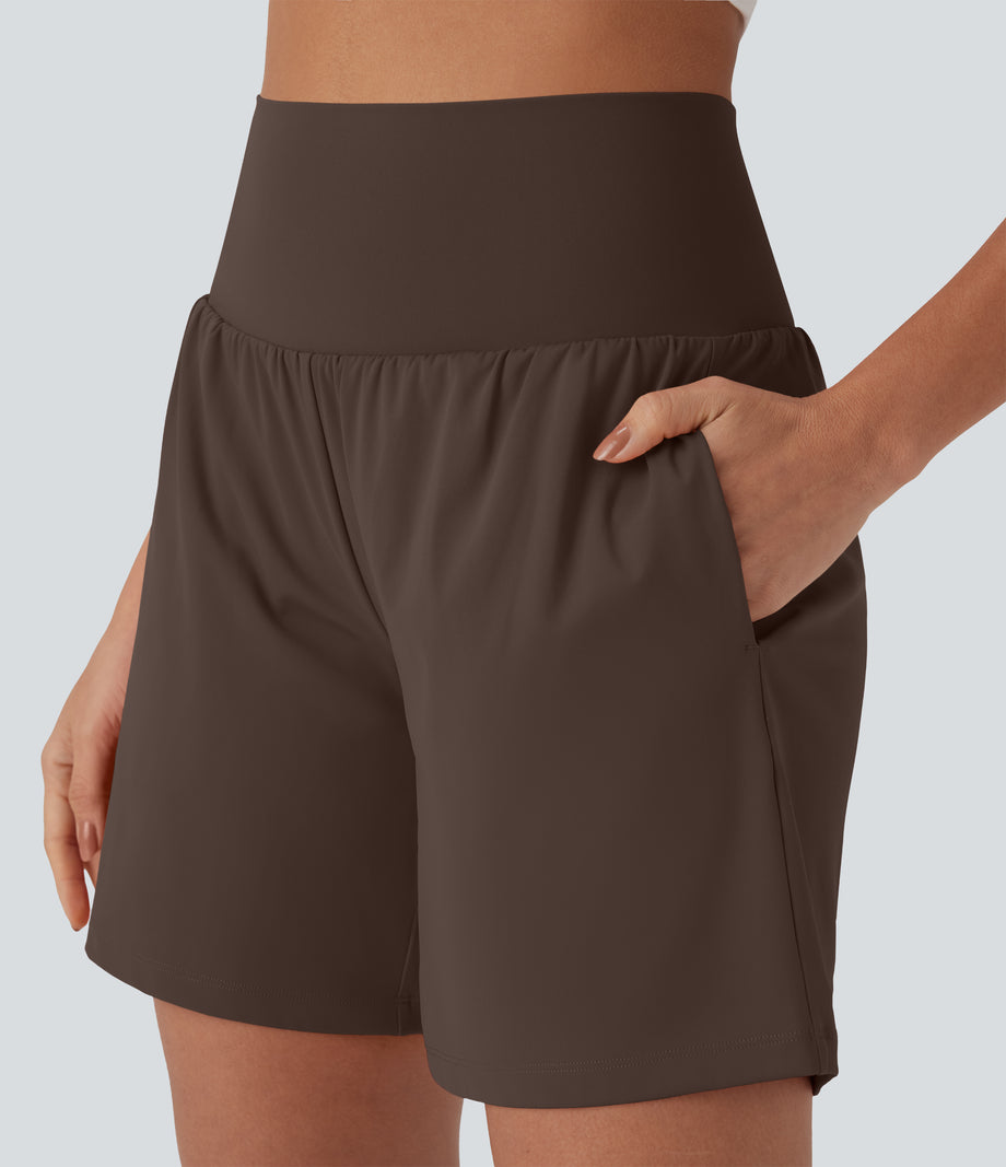 SoftlyZero™ Airy Super High Waisted 2-in-1 Cool Touch Yoga Shorts 7" with Pockets - Chocolate Martini