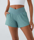 Breezeful™ High Waisted Crossover Pocket 2-in-1 Quick Dry Yoga Shorts 4" - Stone Blue