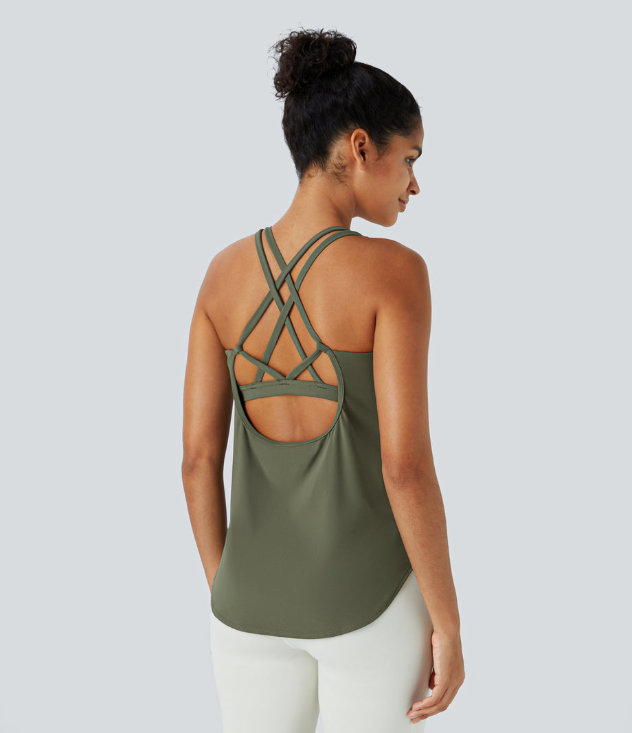 Halara UltraSculpt™ Round Neck Curved Hem Workout Tank Top - Grass Grey Green