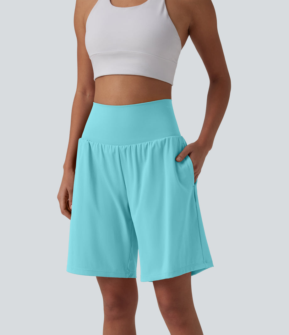 SoftlyZero™ Airy Super High Waisted 2-in-1 Cool Touch Yoga Shorts 9" with Pockets - Loka Blue