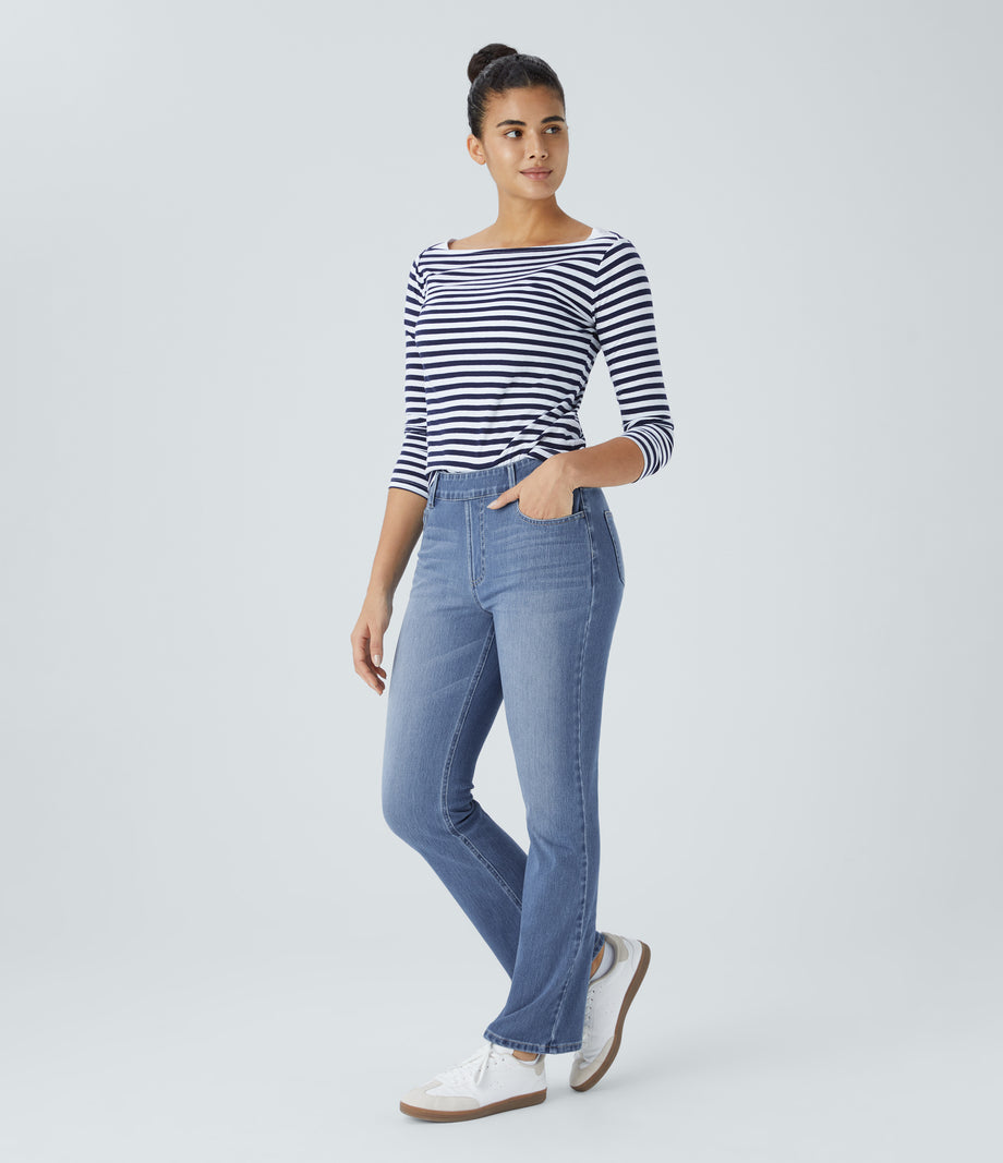 Halara Flex™ High Waisted Pockets Washed Casual Bootcut Jeans - Blue Spruce Denim